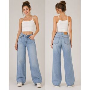Lefties Light Wash Relaxed Fit Wide Leg Jeans High Rise Minimalist  Size EU 38